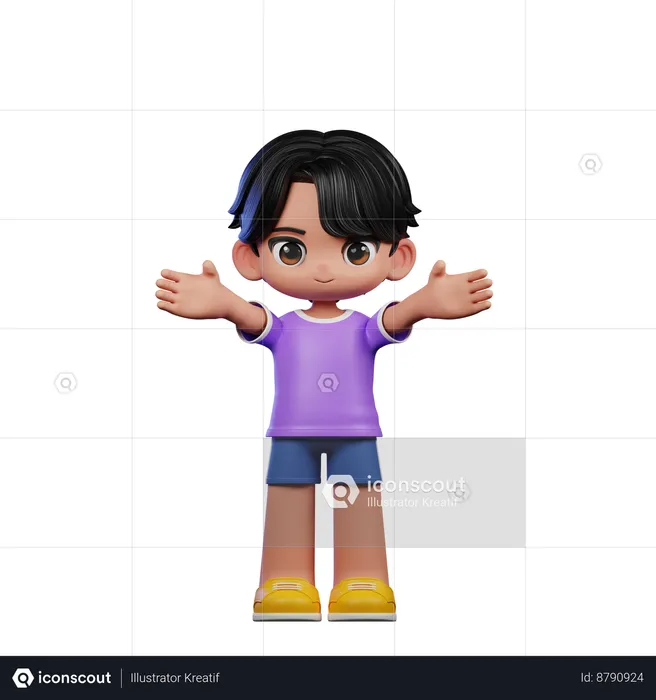 Cute Boy Giving Welcome Pose  3D Illustration