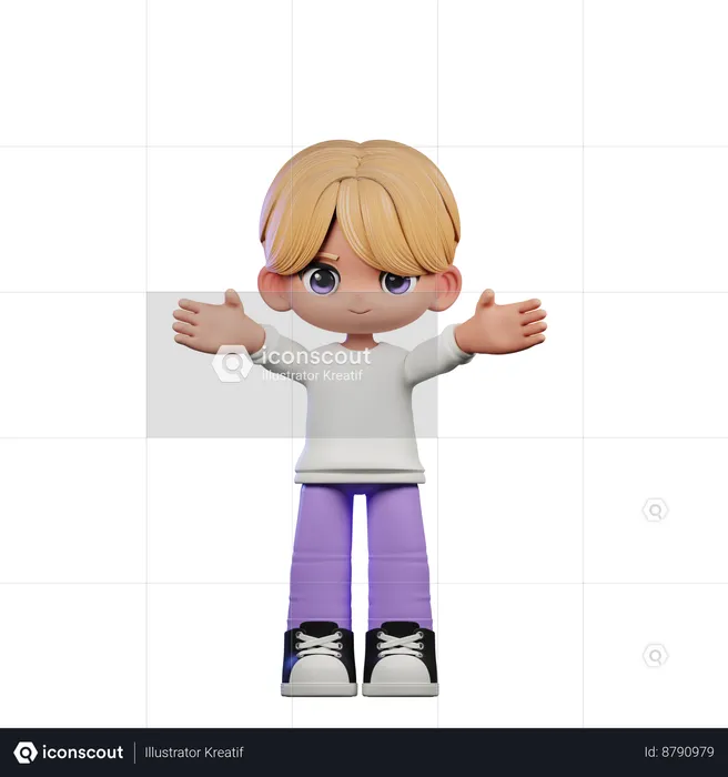 Cute Boy Giving Welcome Pose  3D Illustration