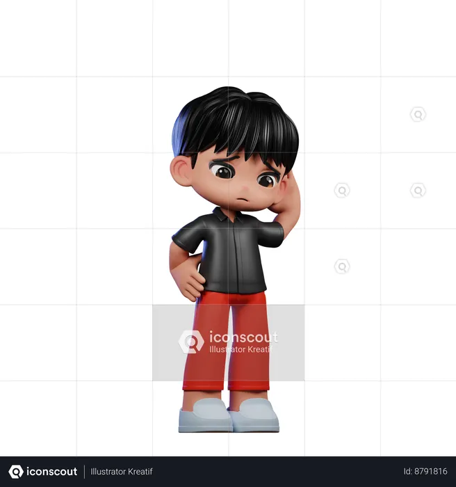 Cute Boy Giving Worry Pose  3D Illustration