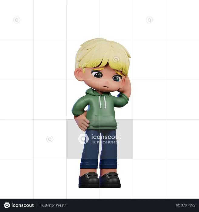 Cute Boy Giving Worry Pose  3D Illustration