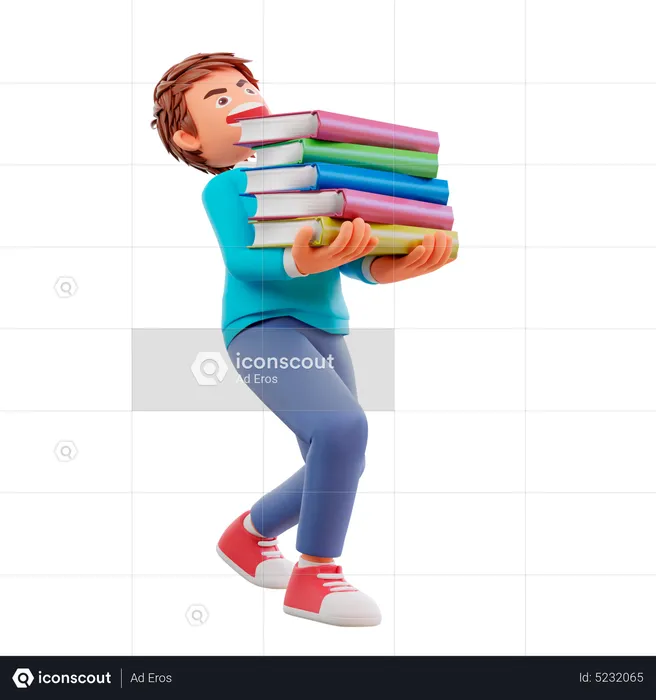 Cute boy going to school and bring a books  3D Illustration