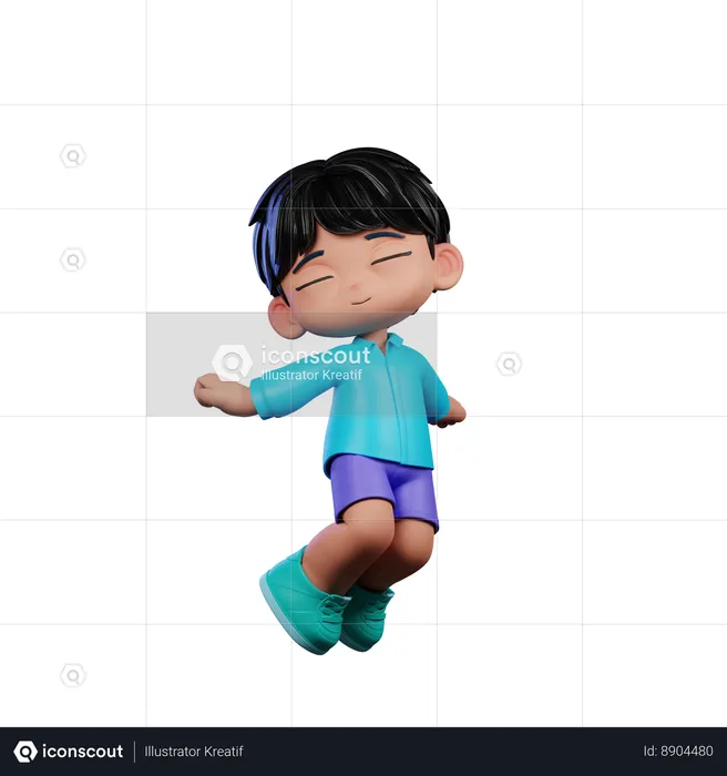 Cute Boy Happy Jump In Air  3D Illustration