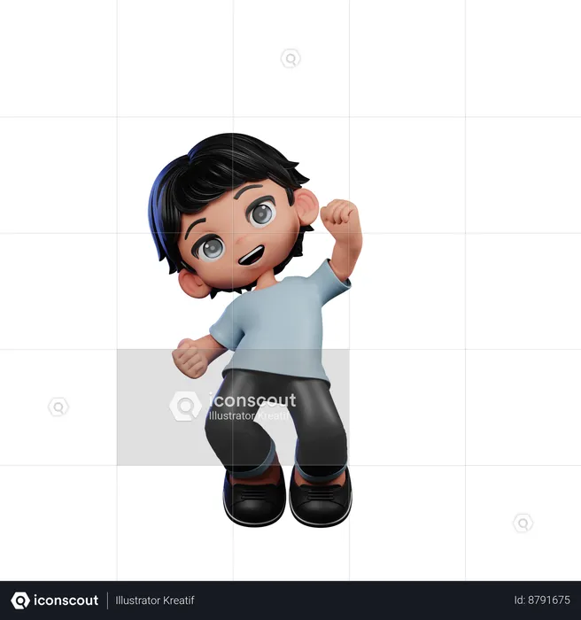 Cute Boy Happy Jump In Air  3D Illustration