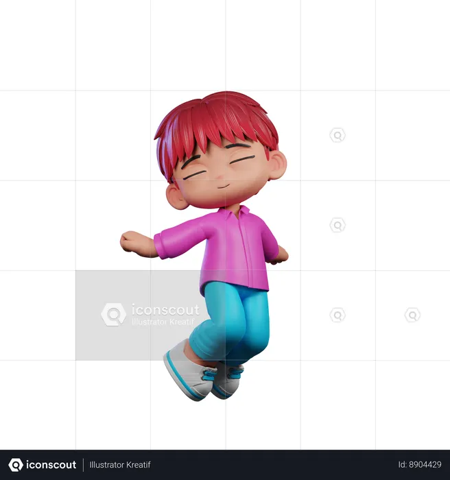 Cute Boy Happy Jump In Air  3D Illustration