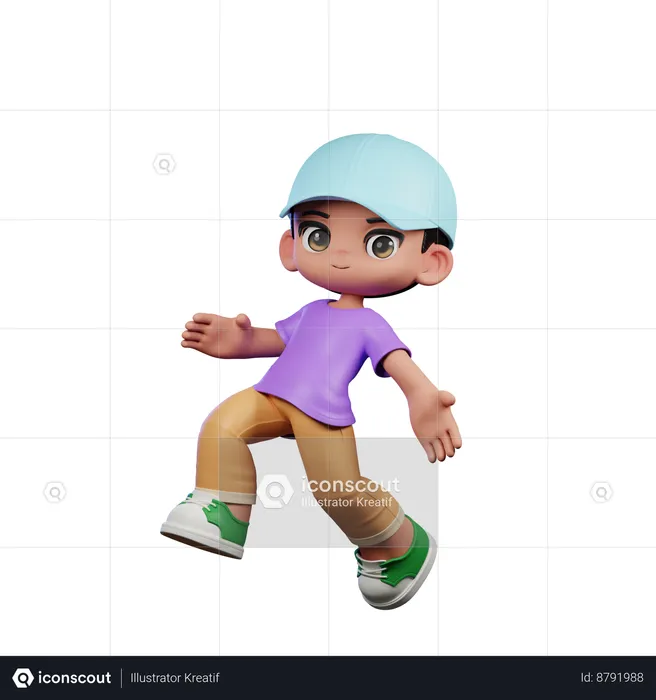 Cute Boy Happy Jumping Pose  3D Illustration