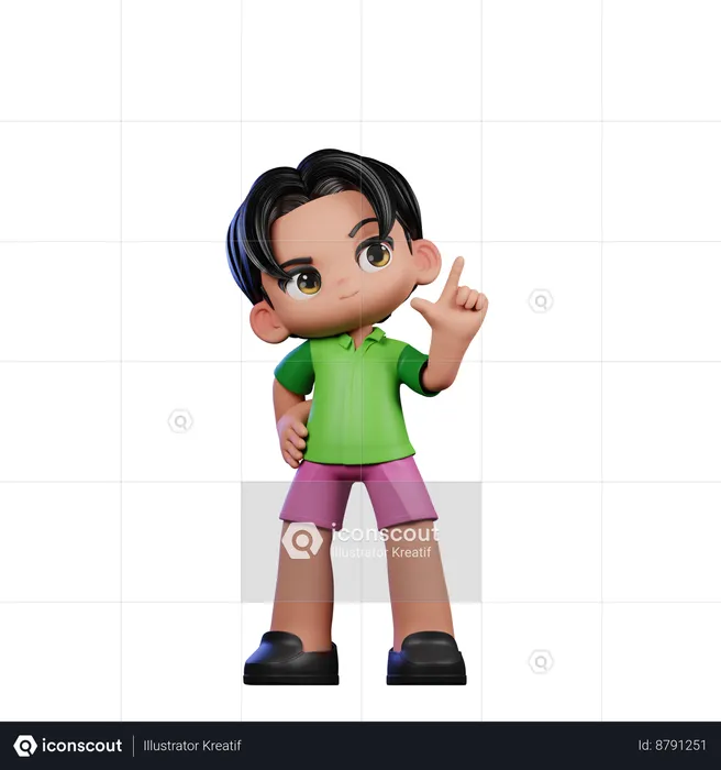 Cute Boy Having Idea Pose  3D Illustration