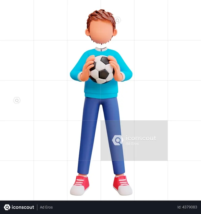 Cute Boy holding football  3D Illustration