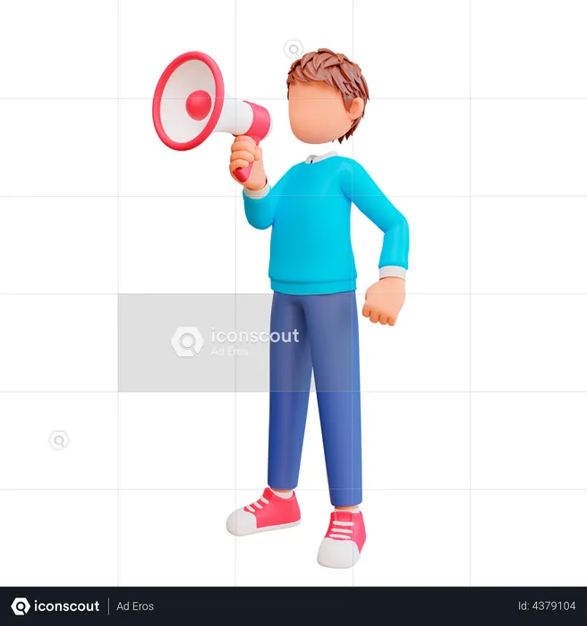 Cute boy holding megaphone  3D Illustration