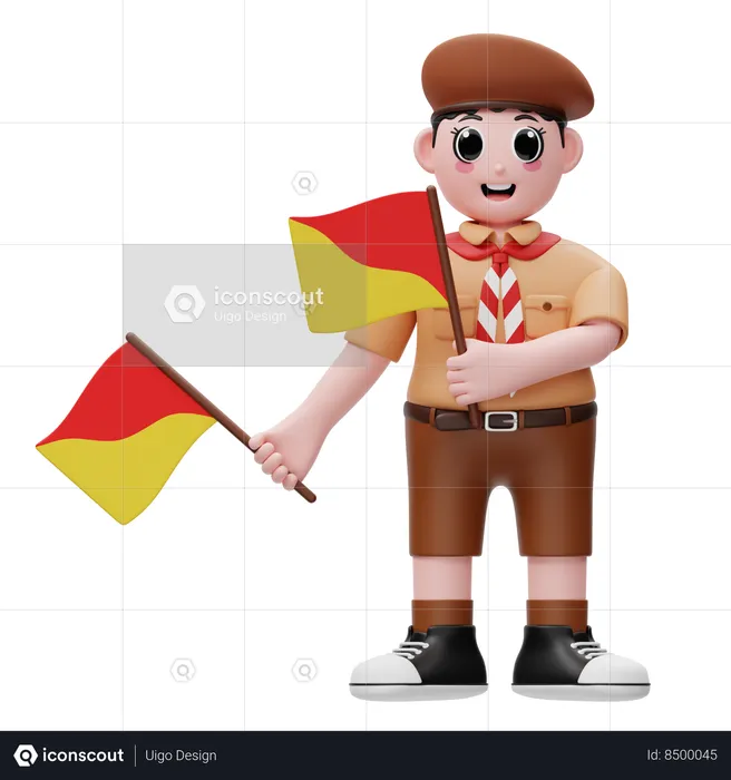 Cute Boy Holding Semaphore Flag  3D Illustration