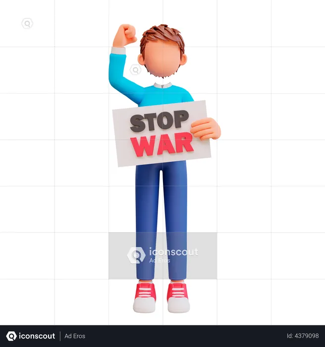 Cute Boy holding stop war poster  3D Illustration