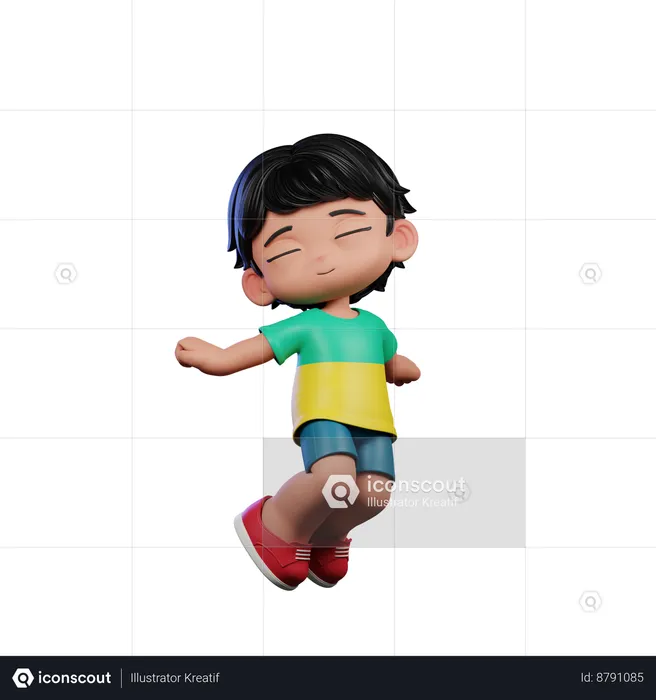 Cute Boy Jumping Air Pose  3D Illustration