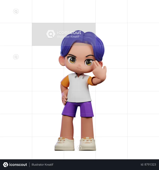 Cute Boy Pointing At Him Pose  3D Illustration