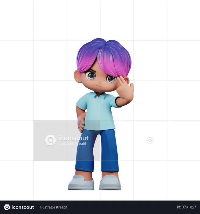 Cute Boy Pointing At Him Pose  3D Illustration