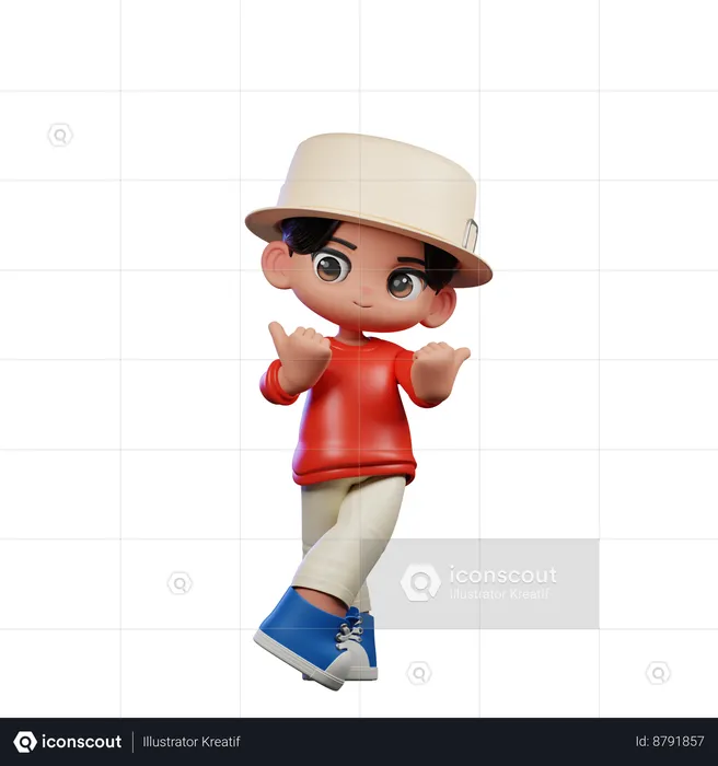 Cute Boy Pointing At Side  3D Illustration