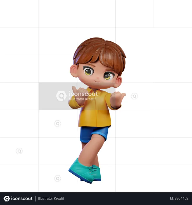 Cute Boy Pointing At Side  3D Illustration