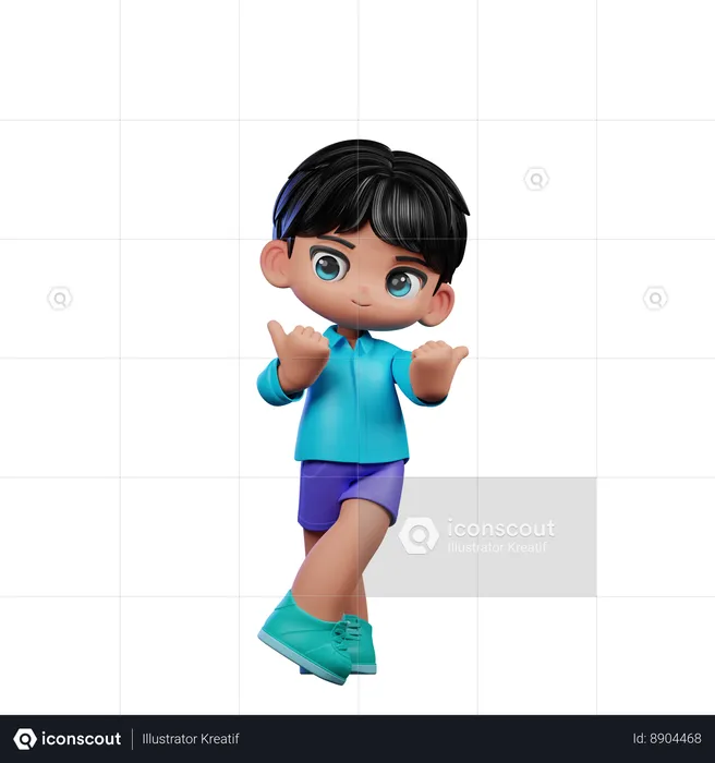 Cute Boy Pointing At Side  3D Illustration