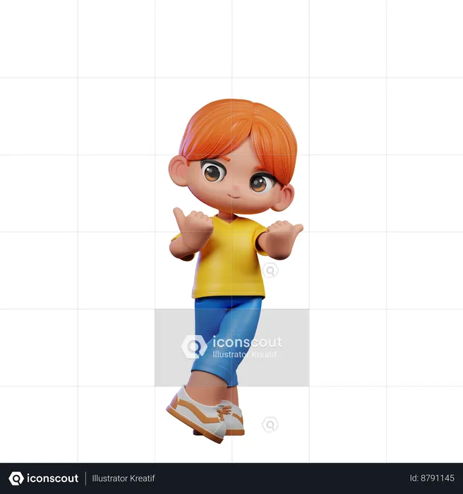 Cute Boy Pointing At Side Pose  3D Illustration