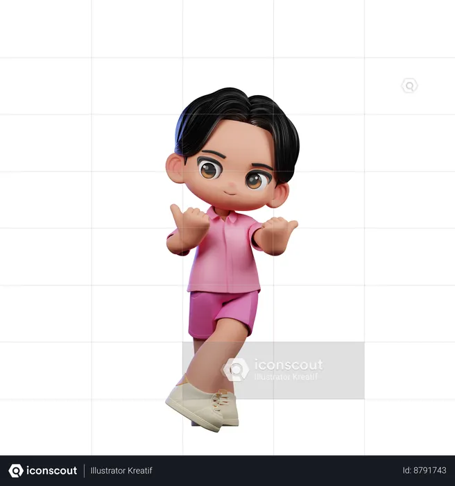 Cute Boy Pointing At Side Pose  3D Illustration