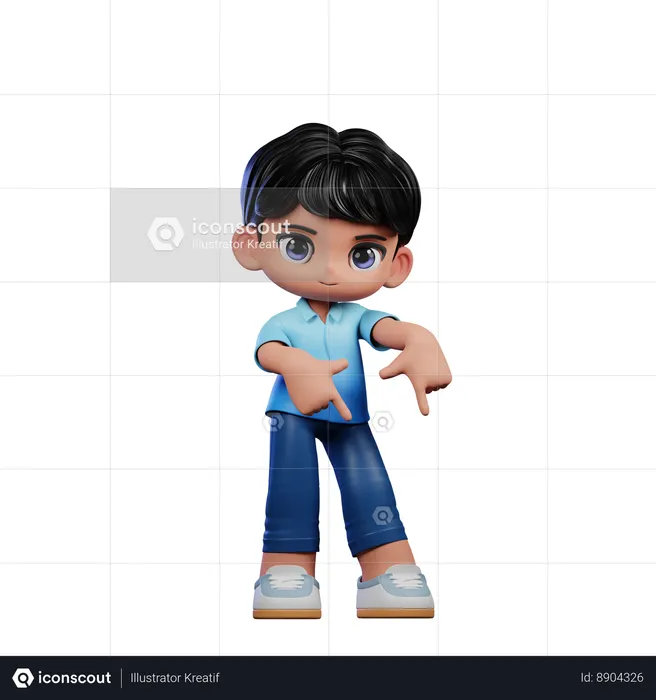 Cute Boy Pointing Down  3D Illustration