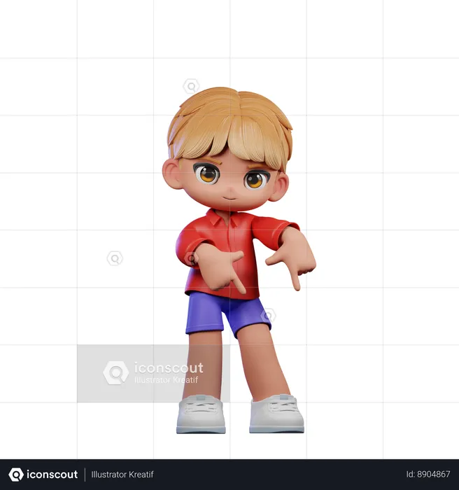 Cute Boy Pointing Down  3D Illustration