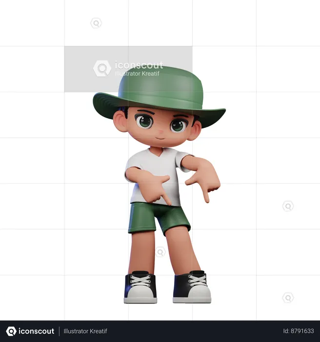 Cute Boy Pointing Down Pose  3D Illustration