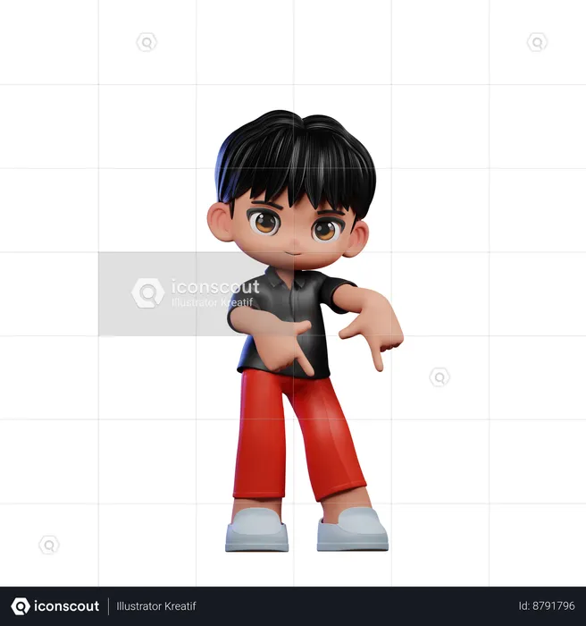 Cute Boy Pointing Down Pose  3D Illustration