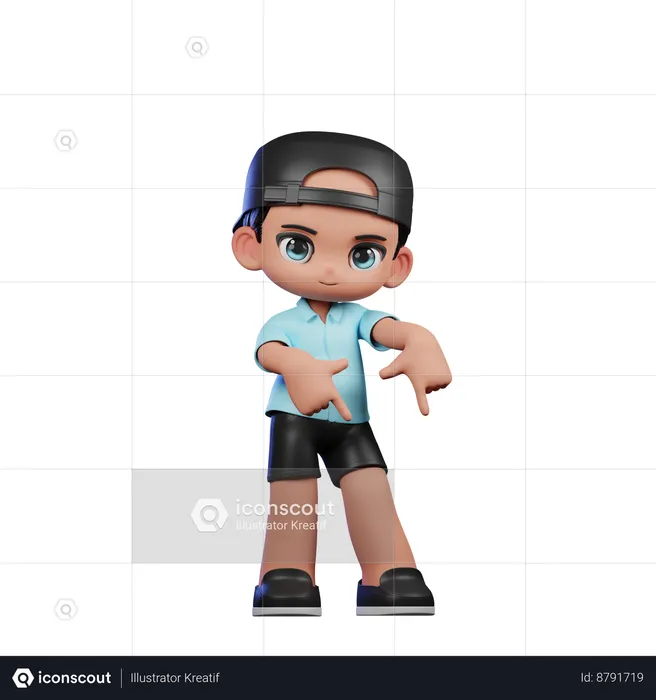 Cute Boy Pointing Down Pose  3D Illustration