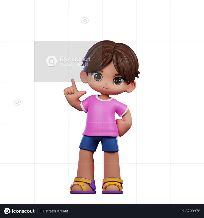 Cute Boy Pointing Left  3D Illustration