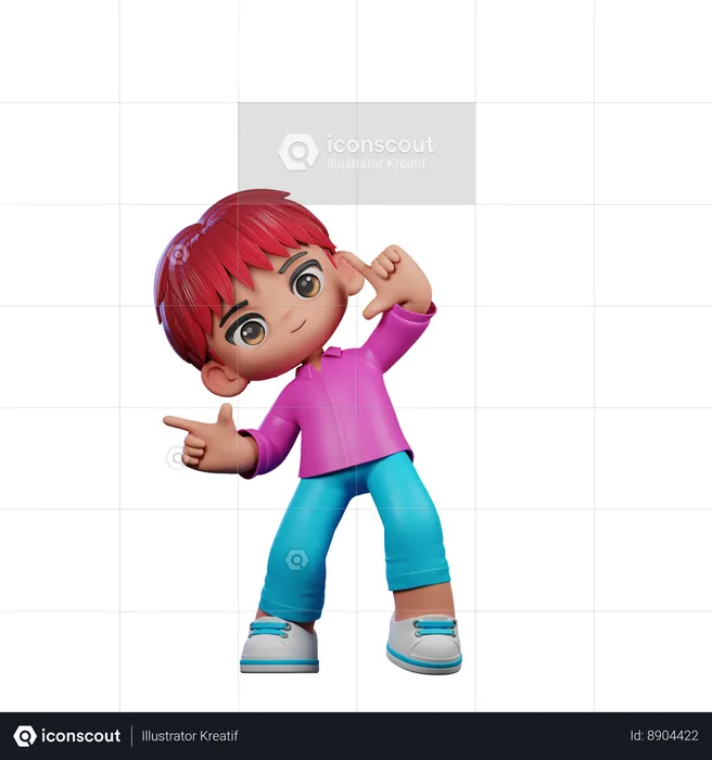 Cute Boy Pointing Left  3D Illustration