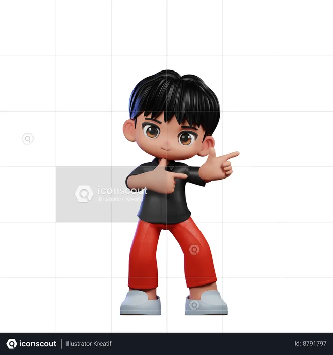 Cute Boy Pointing Left Pose  3D Illustration