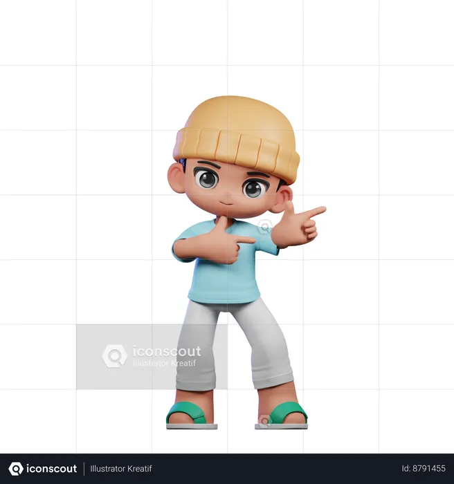 Cute Boy Pointing Left Pose  3D Illustration