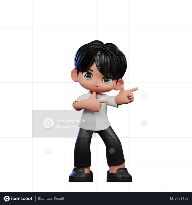 Cute Boy Pointing Left Pose  3D Illustration