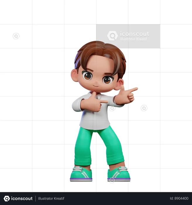 Cute Boy Pointing Right  3D Illustration