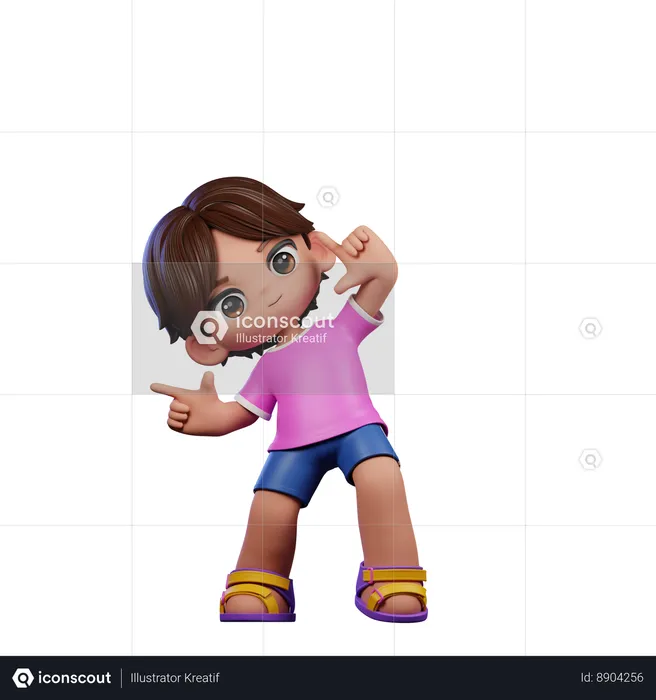 Cute Boy Pointing Right  3D Illustration