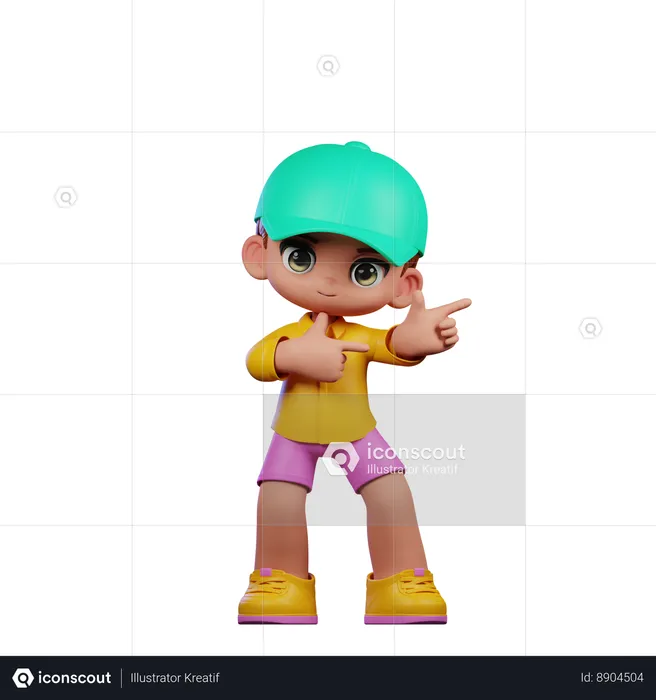 Cute Boy Pointing Right  3D Illustration