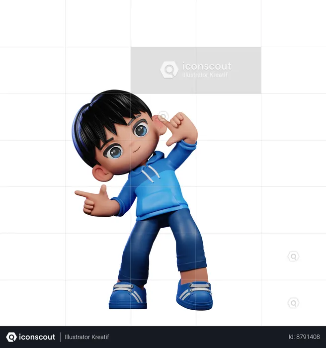 Cute Boy Pointing Right Pose  3D Illustration