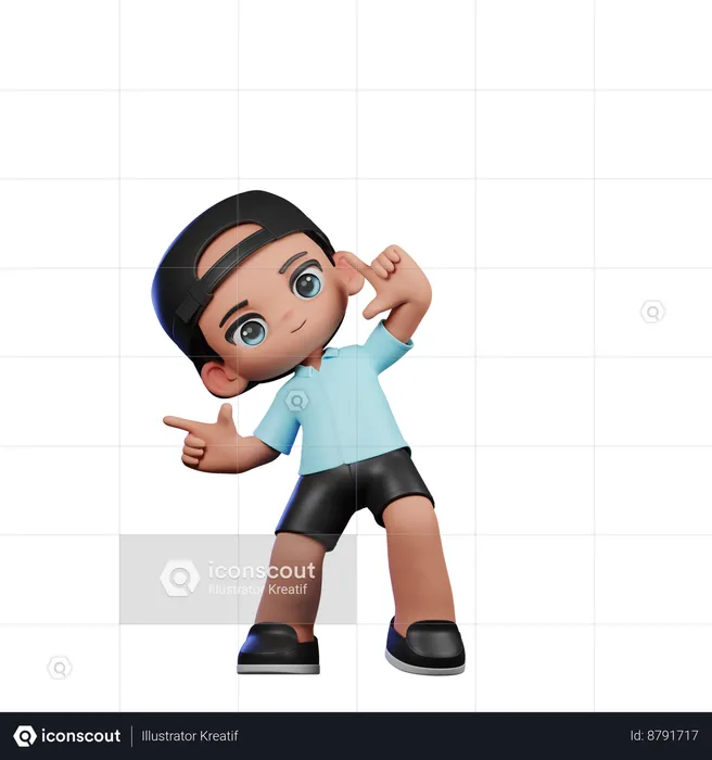 Cute Boy Pointing Right Pose  3D Illustration