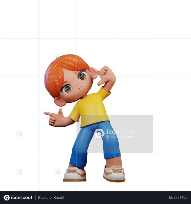 Cute Boy Pointing Right Pose  3D Illustration