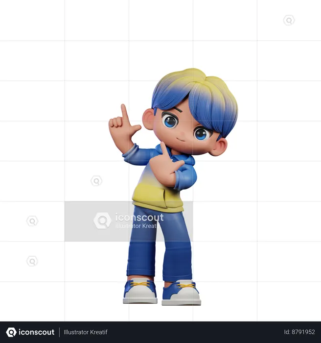 Cute Boy Pointing Up  3D Illustration