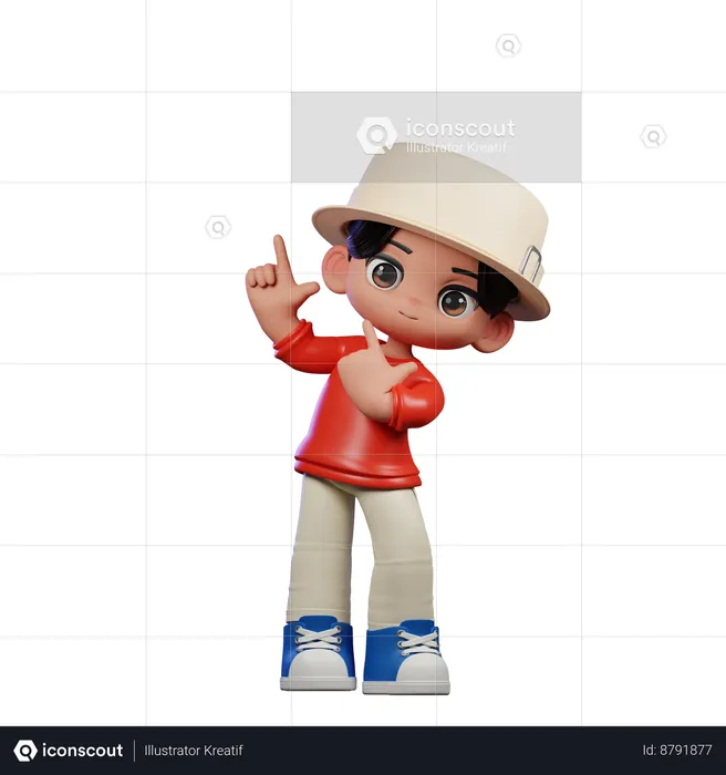 Cute Boy Pointing Up  3D Illustration