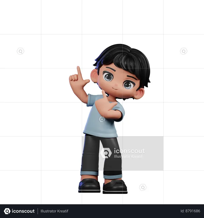 Cute Boy Pointing Up  3D Illustration