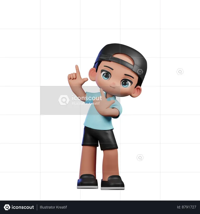 Cute Boy Pointing Up Pose  3D Illustration