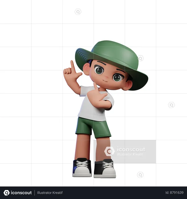 Cute Boy Pointing Up Pose  3D Illustration