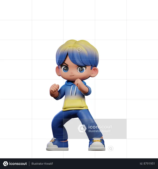 Cute Boy Ready Fight  3D Illustration