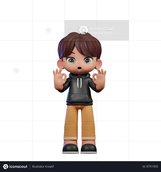 Cute Boy Showing Ok Sign  3D Illustration