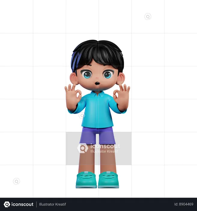 Cute Boy Showing Ok Sign  3D Illustration