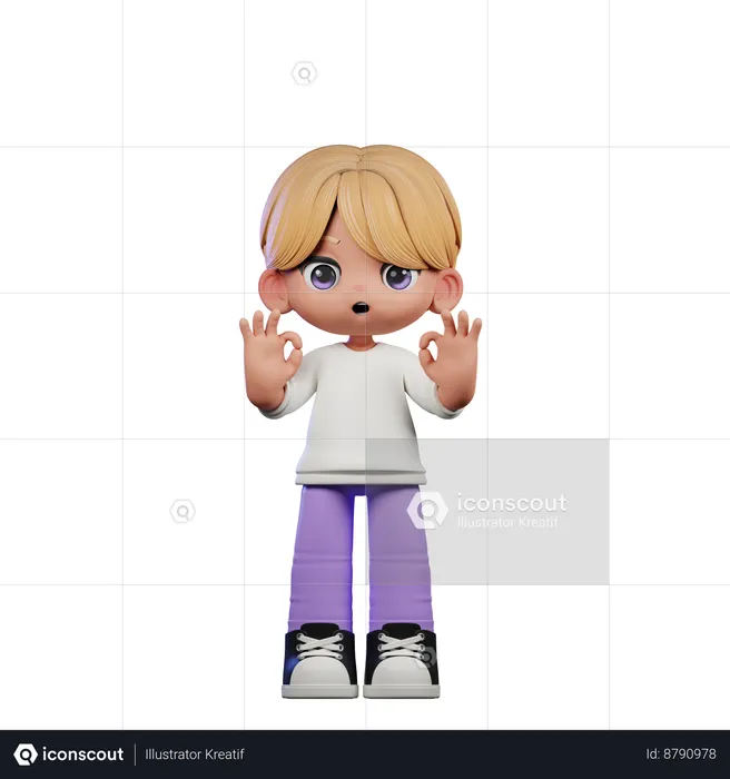 Cute Boy Showing Ok Sign  3D Illustration