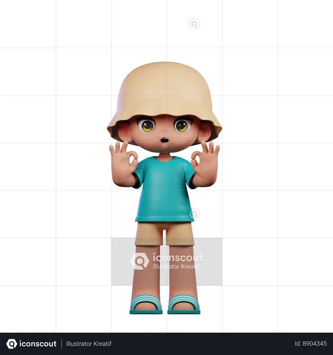 Cute Boy Showing Ok Sign  3D Illustration