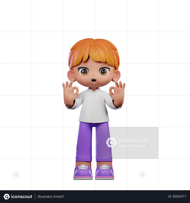 Cute Boy Showing Ok Sign  3D Illustration