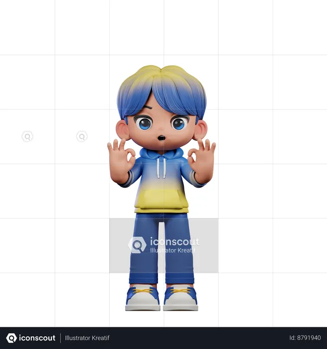 Cute Boy Showing Ok Sign  3D Illustration